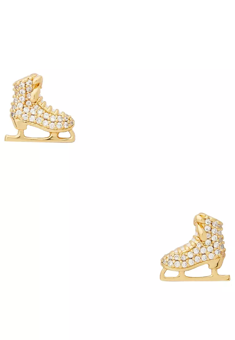 Snow Day Ice Skate Stud Earrings in Clear/ Gold ka215