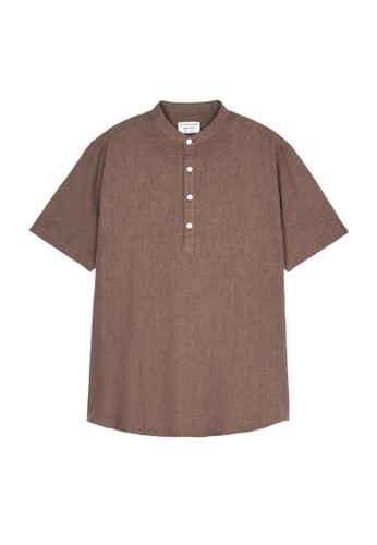 Giordano brown Men's Linen Cotton Short Sleeve Shirt A06D1AAAAF34A9GS_1