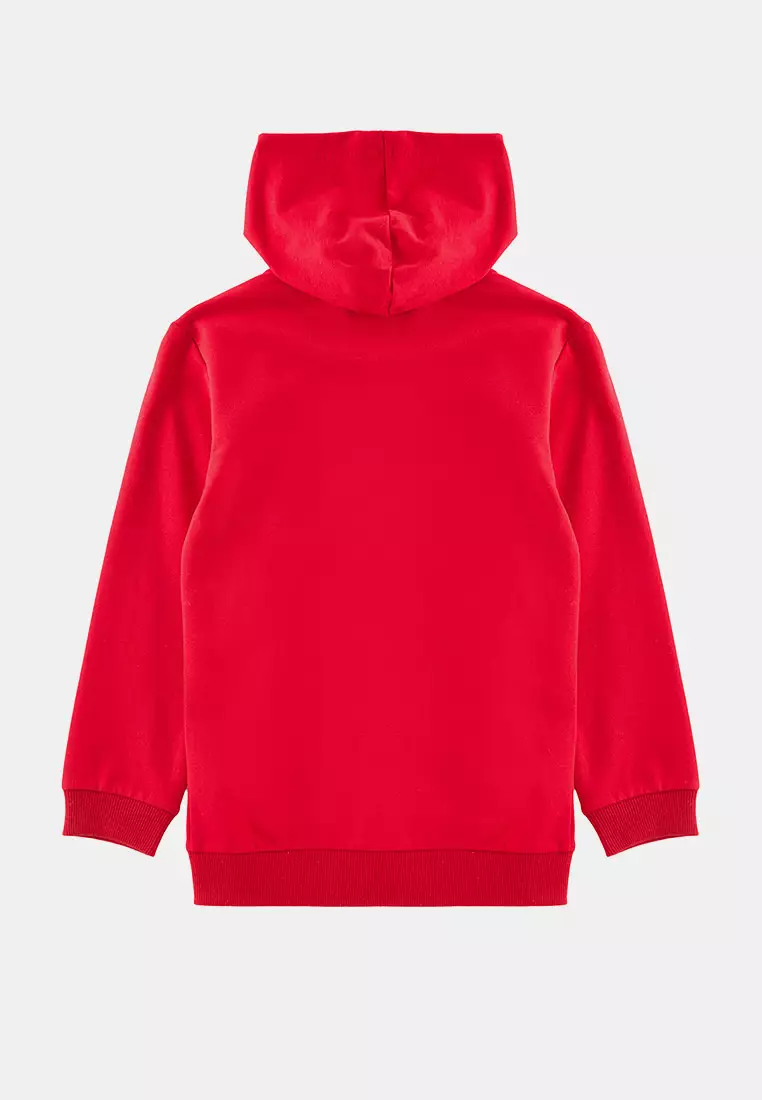 男童紅色針織外套 - 印花、連帽、拉鍊 Tkdaw25Hi00003