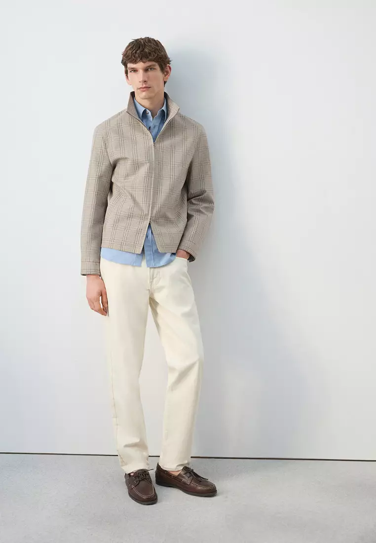 Prince Of Wales Check Jacket With Funnel Neck