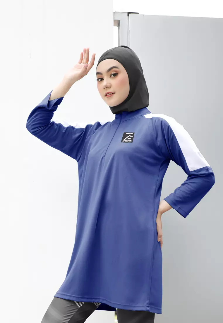 Zelena - Noa Zipper Sport Tunic | Atasan Olahraga Wanita - Santorini Blue