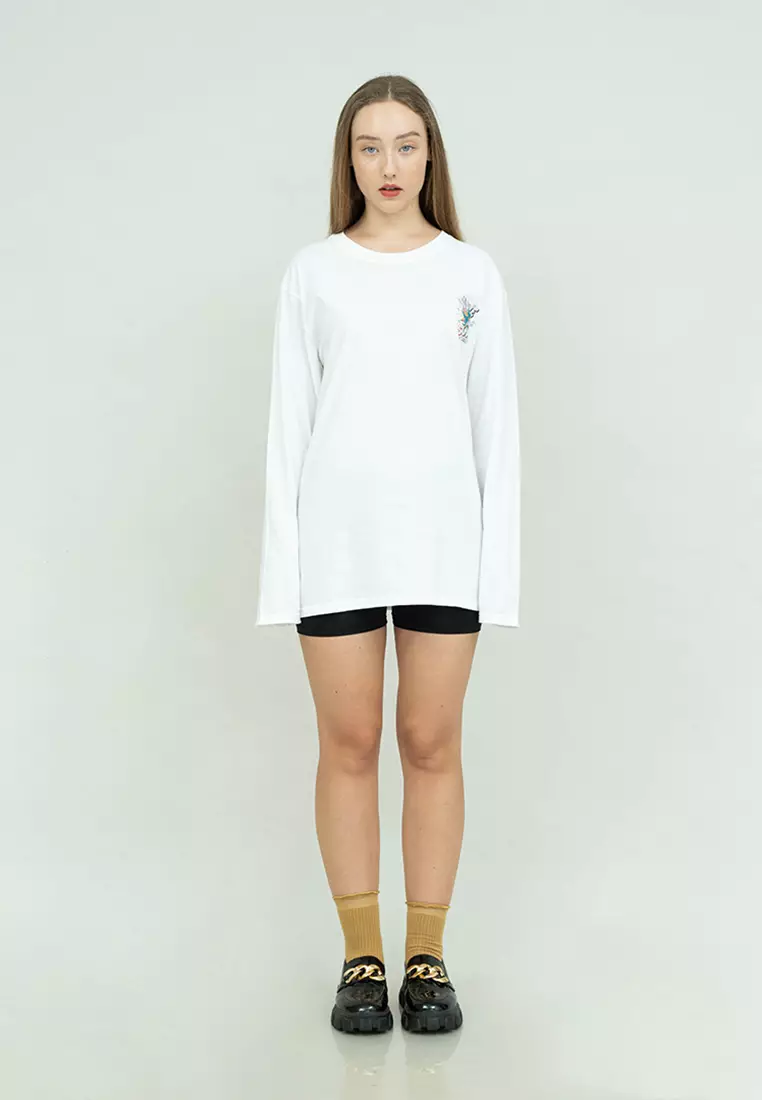 Kaos cotton combed lengan panjang wanita putih houseofcuff wave surf