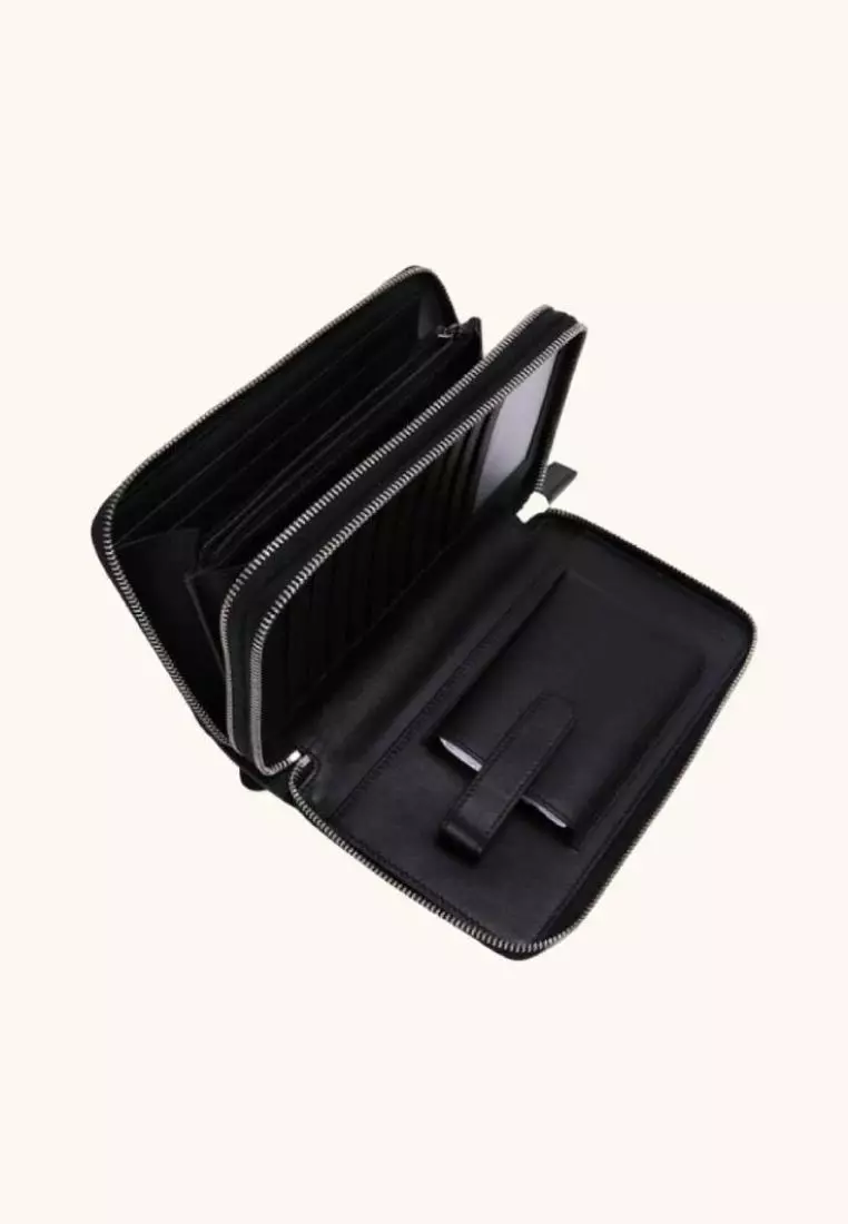 Gucci Microguccisima Double Zip Top Handle Travel Wallet Black