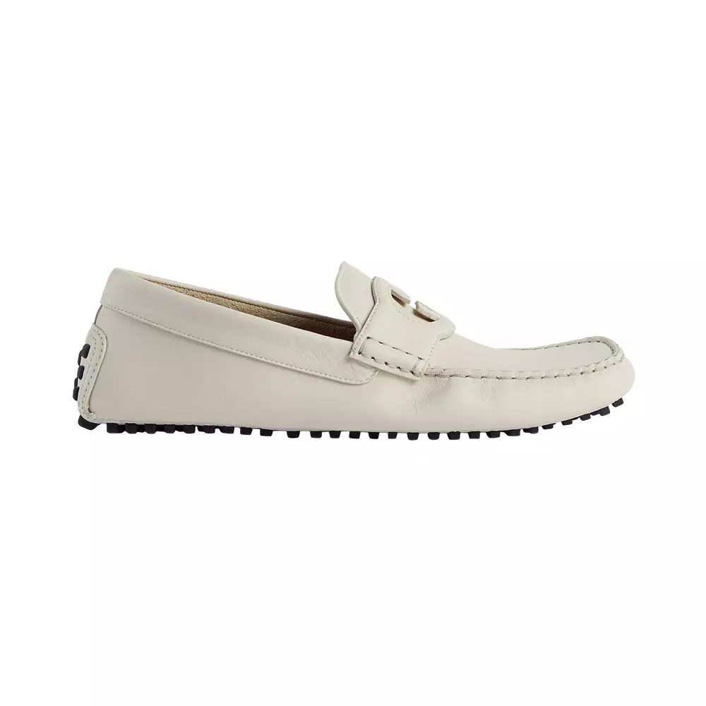 Jual GUCCI Gucci Interlocking G Driver Leather Loafers Soft White ...