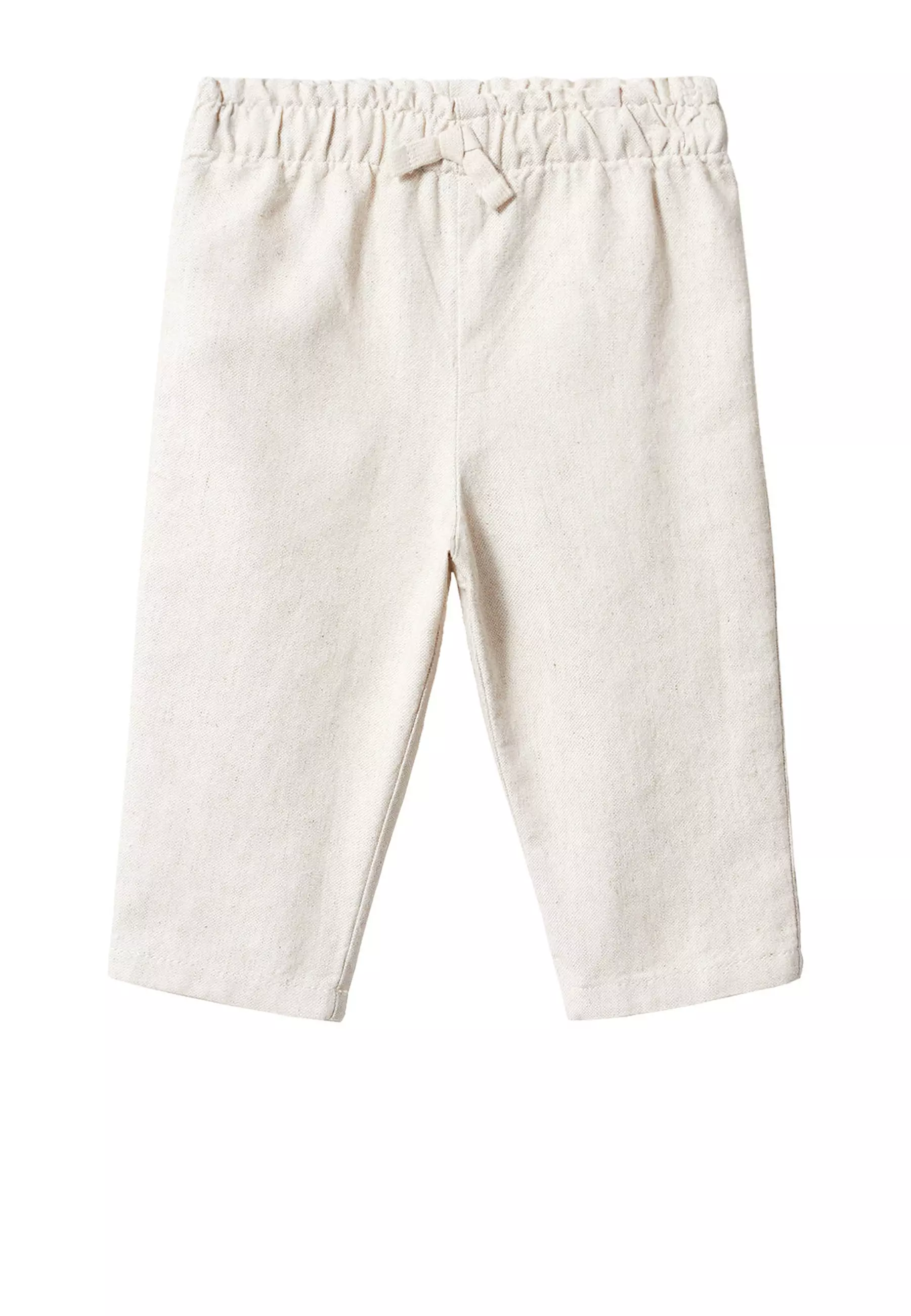 Linen-Blend Elastic Waist Trousers