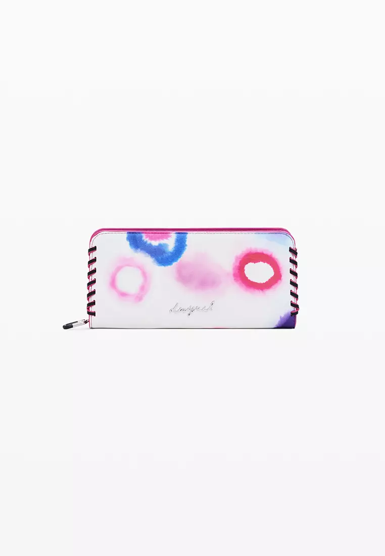 Medium wallet with detachable leather-effect