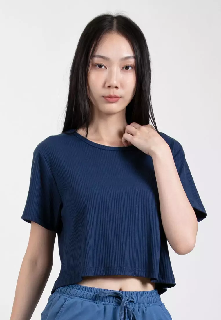 Forest Ladies Ribbed Crop Top Women Crop T-Shirt | 822343-30DkBlue