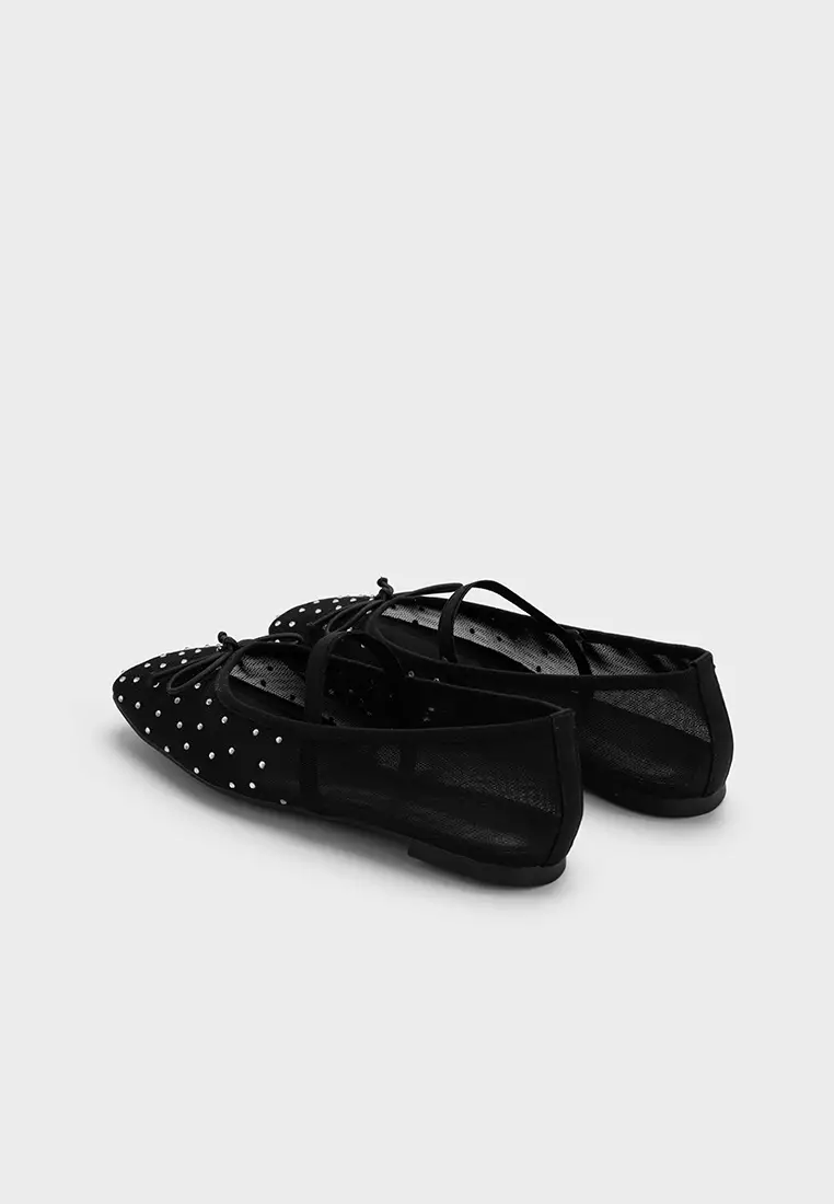 Rhinestone Faux Leather Ballerinas