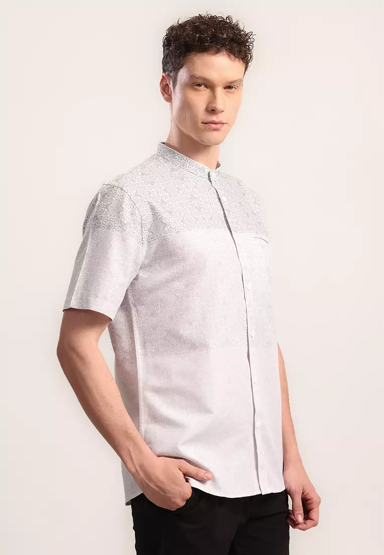 MOC Kemeja Koko Lengan Pendek Pria Ikram - Grey