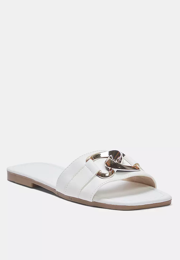 White Chain Accessory Detailed Flat Women's Slippers Takss25Te00023