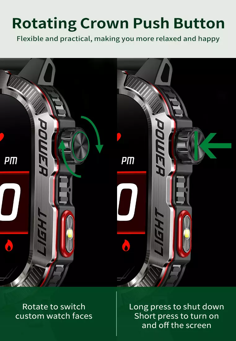 Smart Watch HT29 2.01 HD Large Screen Flashlight Compass function Health Monitoring Jam Pintar green