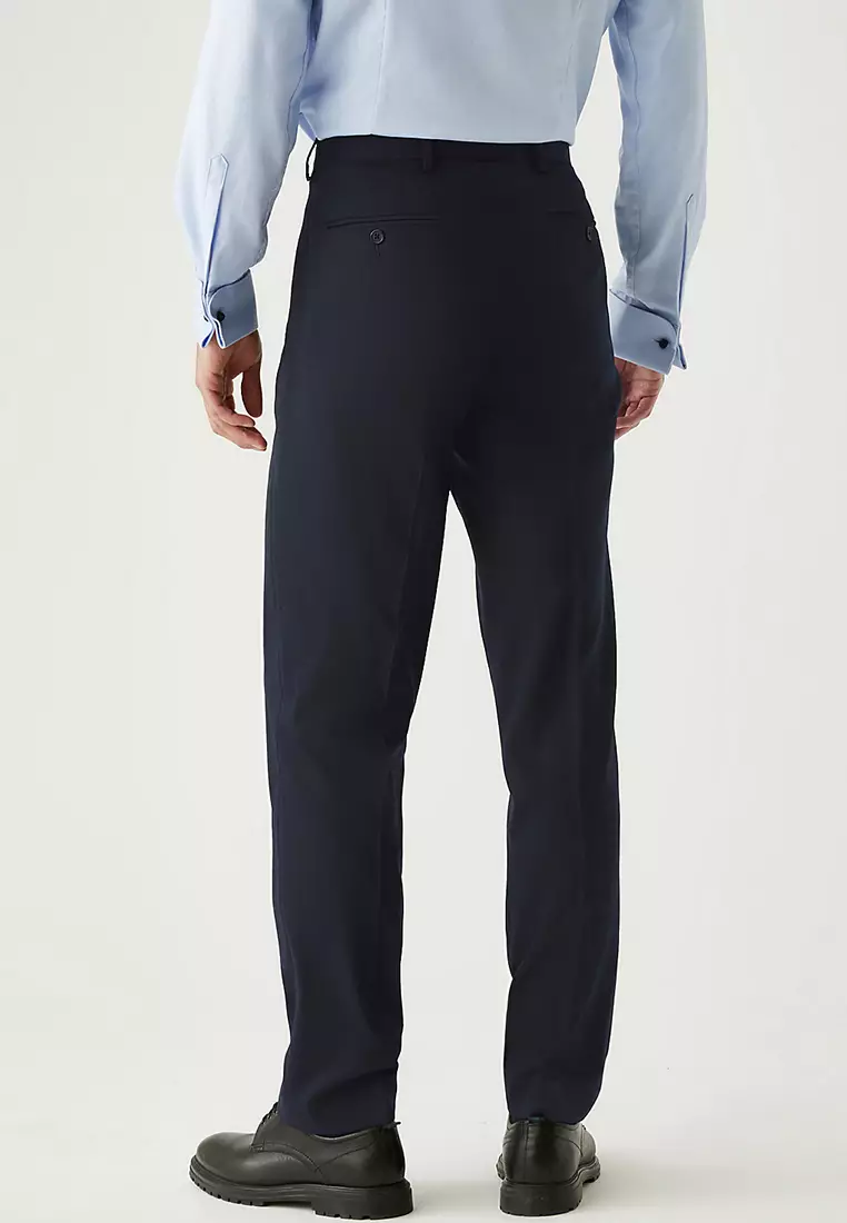 Jual Marks & Spencer Regular Fit Wool Blend Flat Front Trousers ...