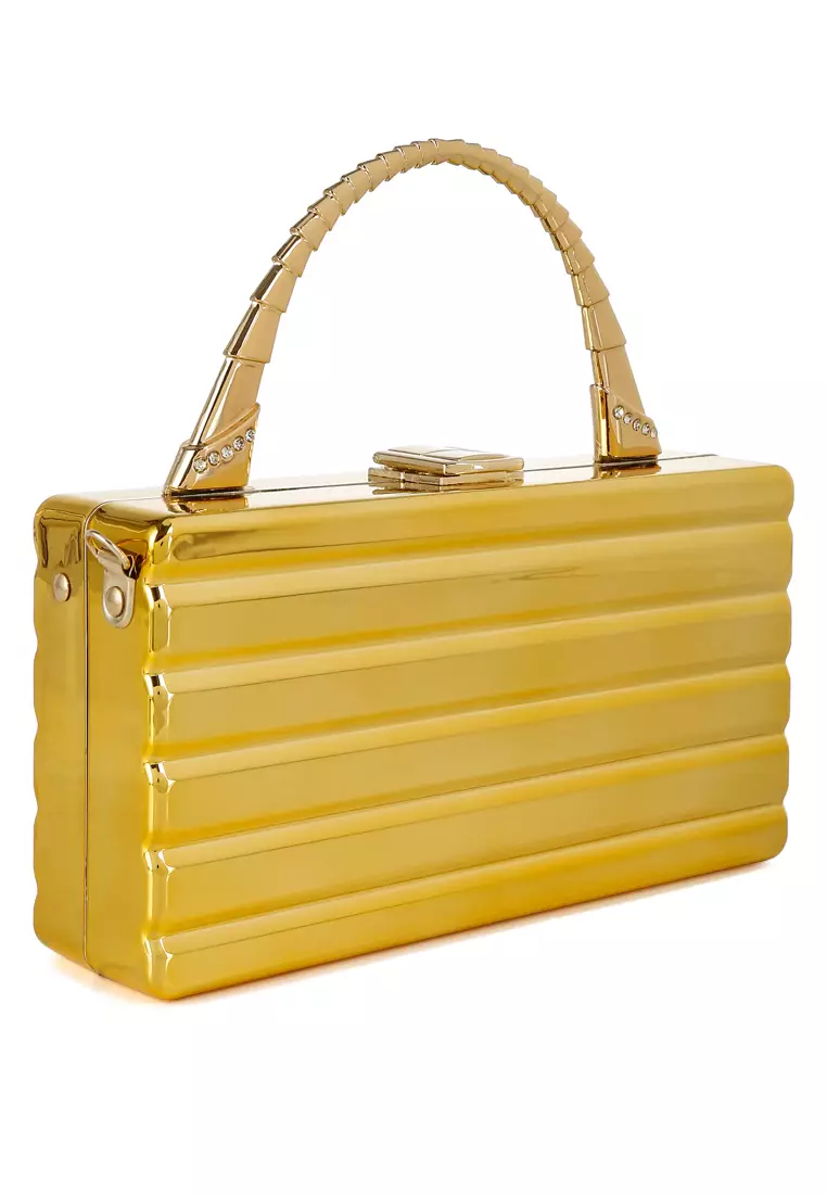 Tas Kotak Mini Metalik Emas