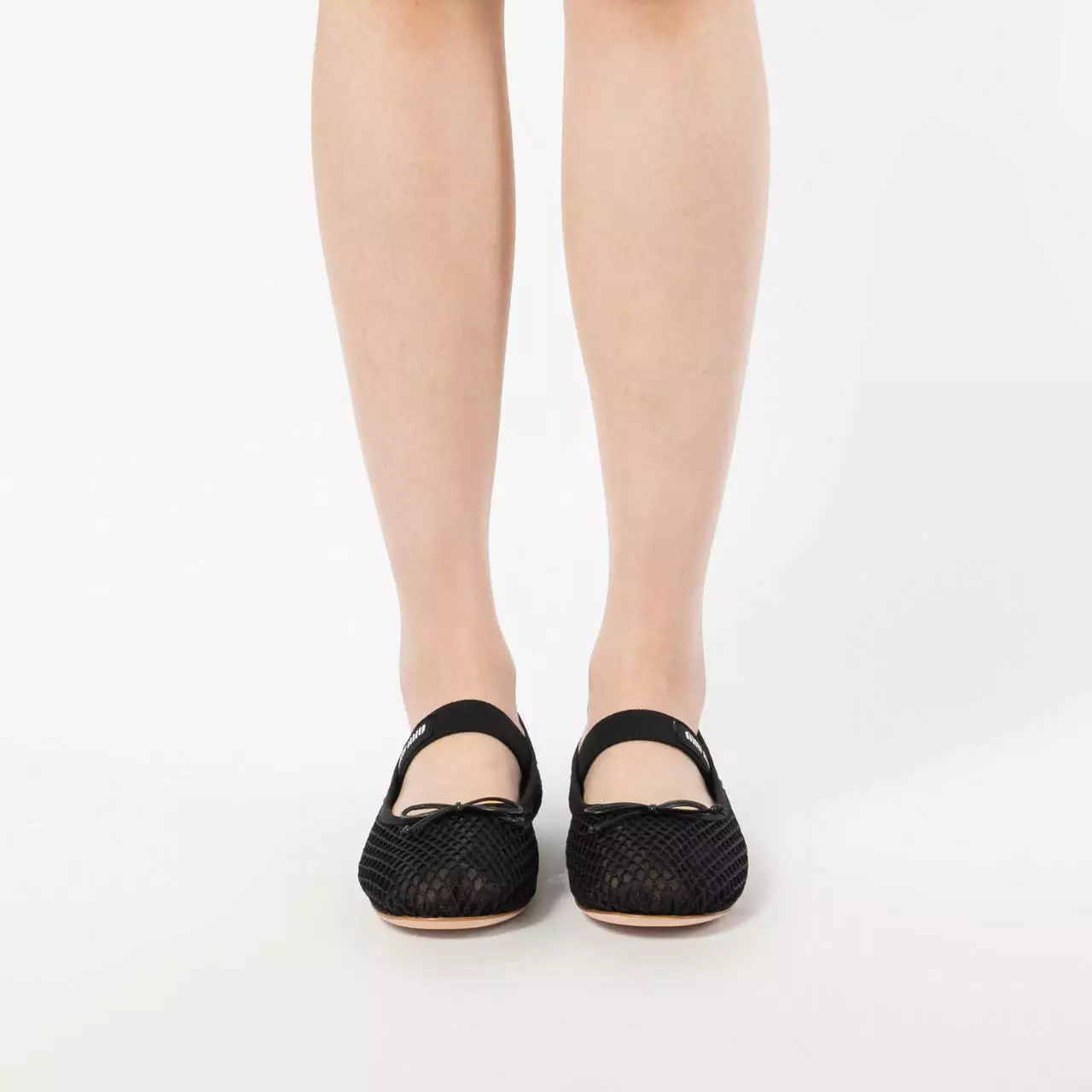 Mesh Fabric Logo Band Strap Ballerinas Black