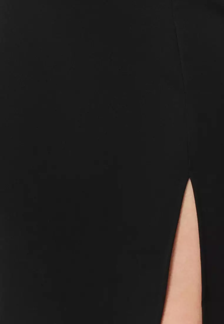 Sleeveless Mock Neck Slit Midi Dress