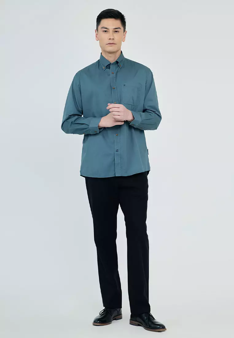 Button Down Twill Casual Long Sleeve Shirt