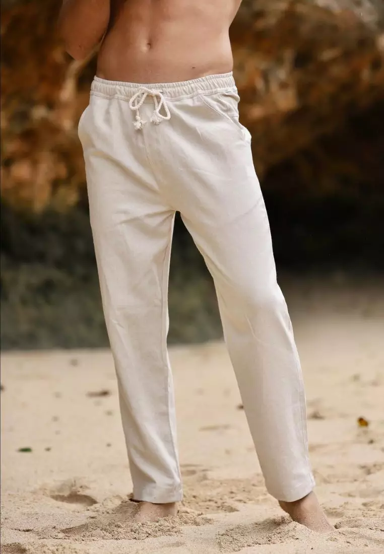 Coconut Celana Panjang Linen Pria Cream | Linen Long Pants Men Cream