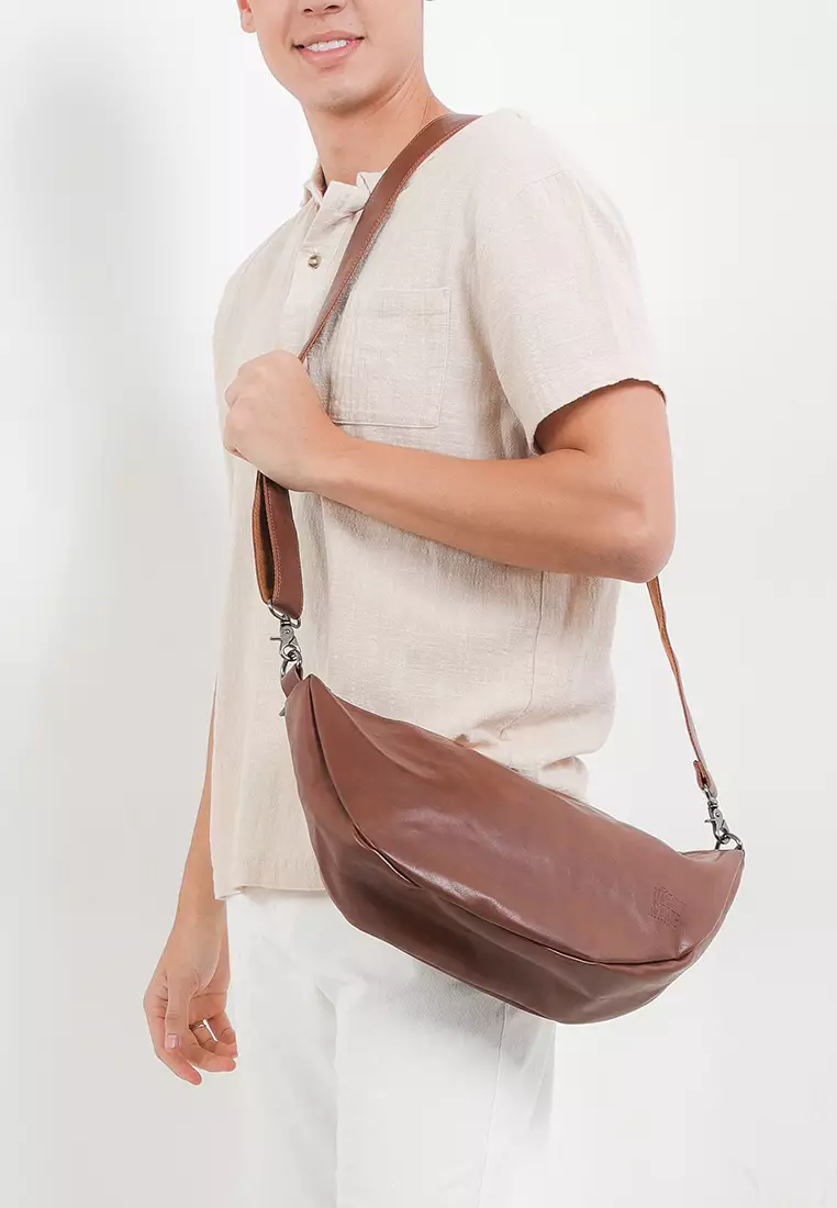 Distressed Leather Crescent Crossbody Bag