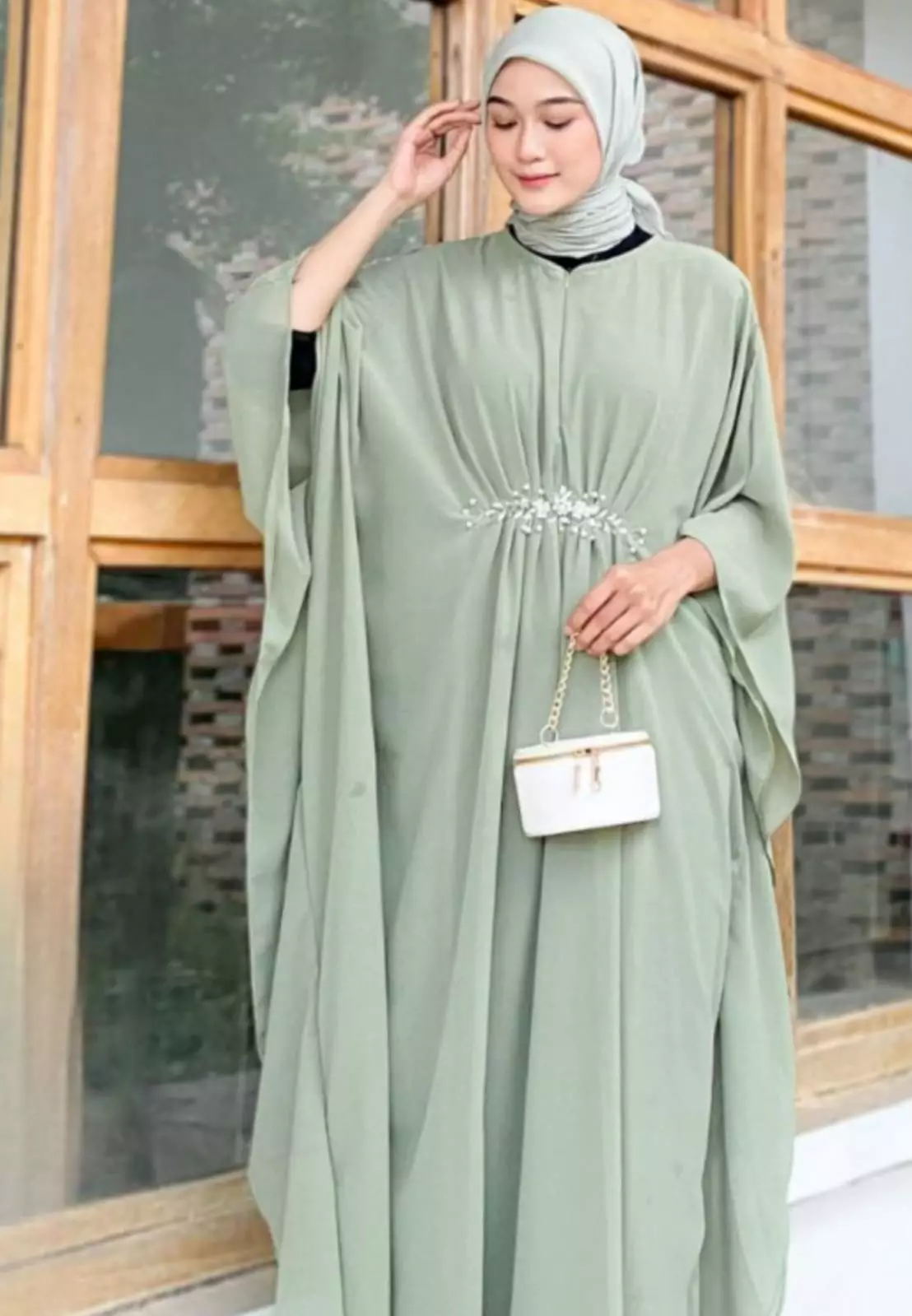 Jual Batik Mayung Kaftan Audry Sage Modern Kebaya Premium