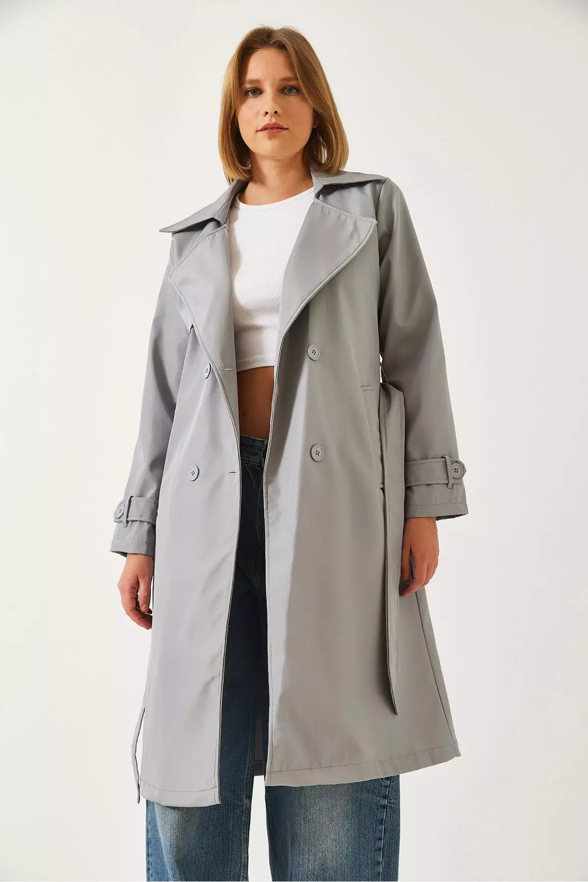 Jual Bianco Lucci Women's Double Breasted Neckline Belted Trench