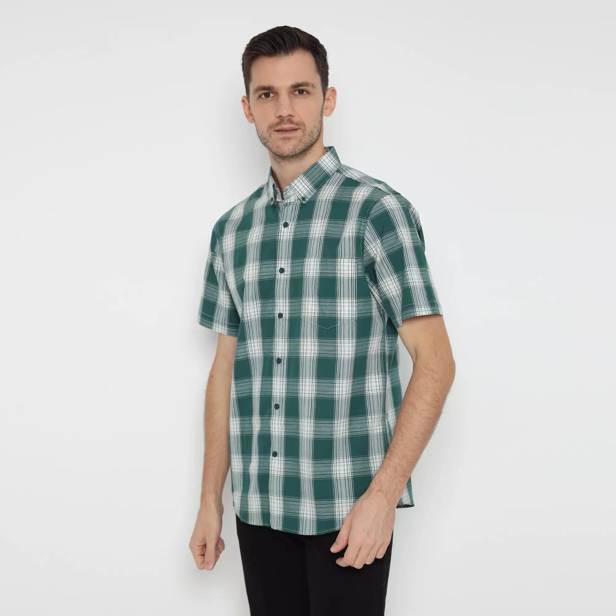Platini Kemeja Kotak-Kotak Pria Lengan Pendek Green 73480