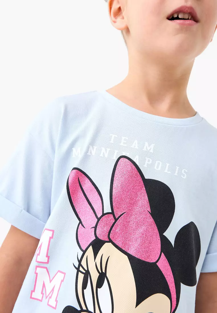 Babyhug Disney Cotton Knit Half Sleeves T-Shirt With Minnie Mouse Family Print - White