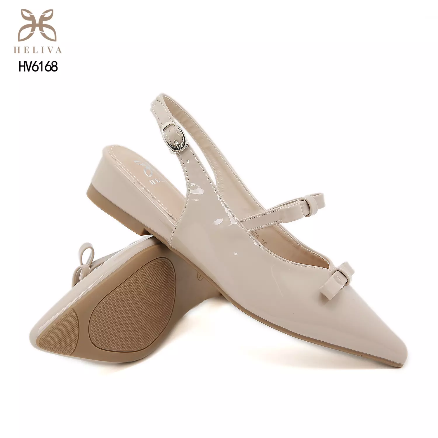 HELIVA CHERRY Glossy Slingback Low Heels with Chic Bow Detail & Pointed Toe HV6168