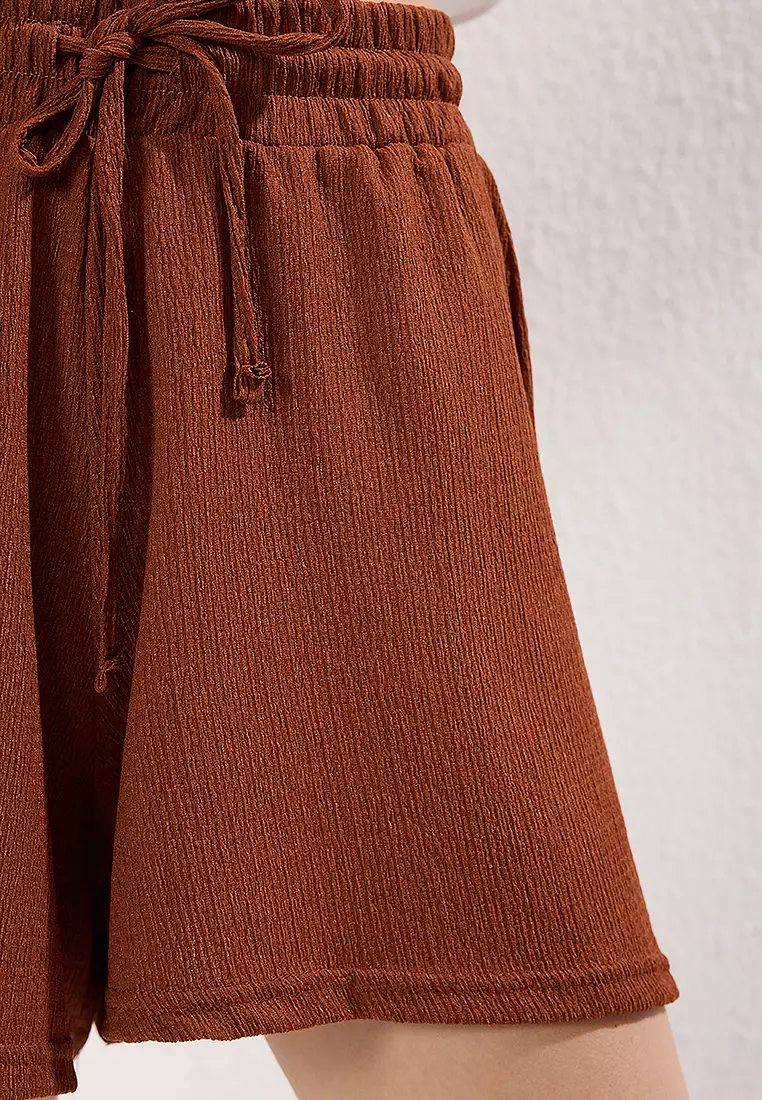 Navy Blue Tile Relaxed Pattern Short Elastic Knit Shorts