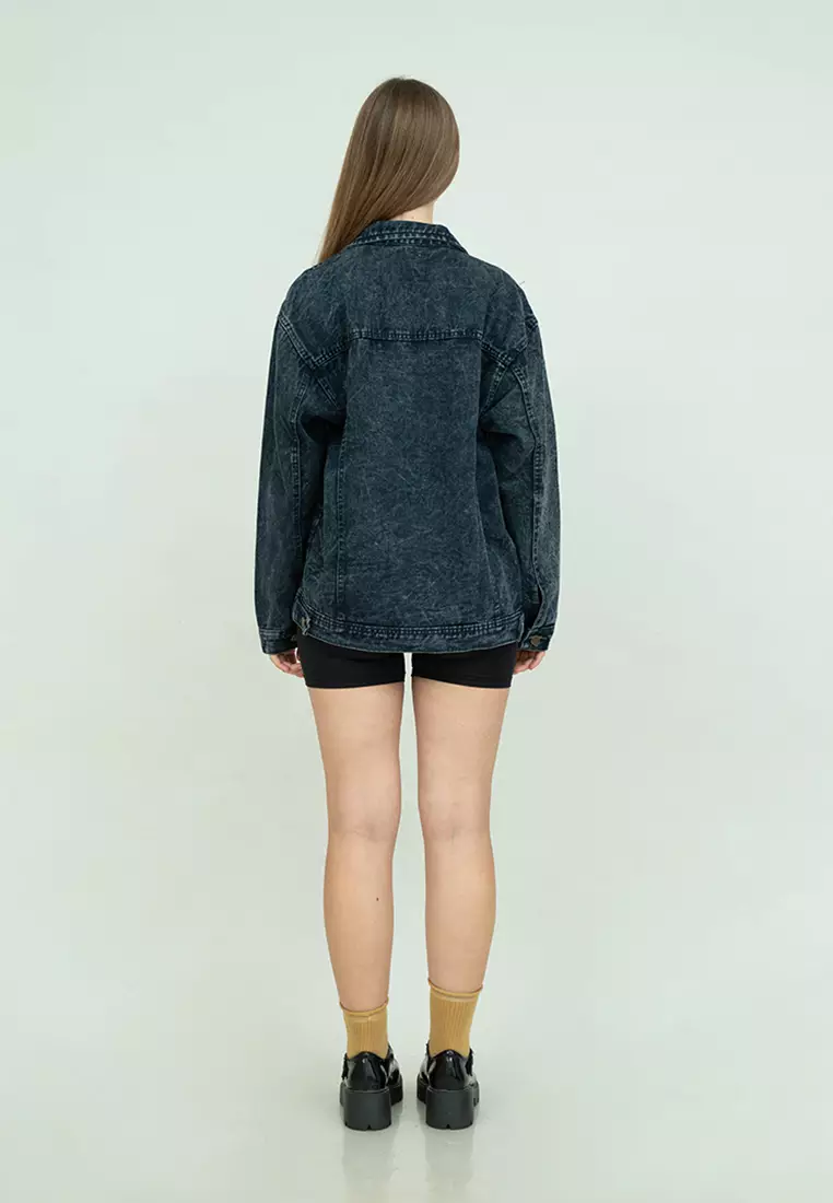 Jaket Jeans Wanita Polos Tebal Dilan Jaket Denim Hitam Pudar Unisex