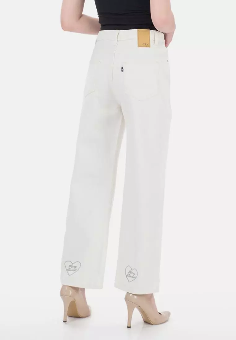 Heart Straigh Jeans in White Green