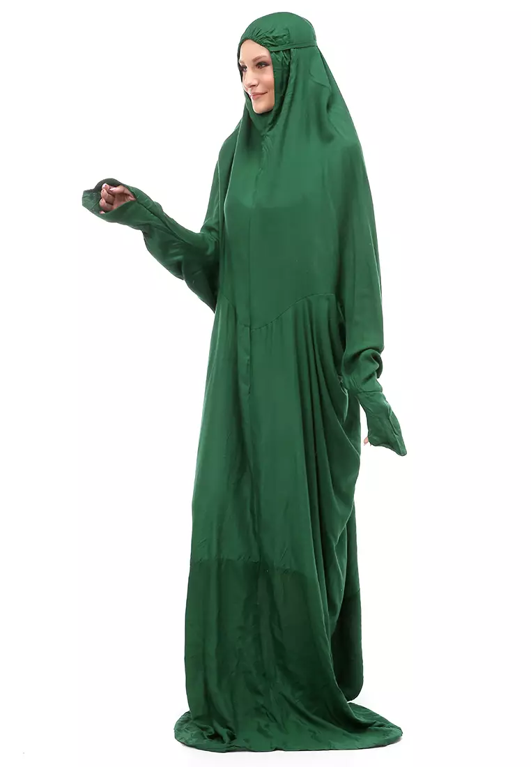 Karina Mukena Terusan Simple Muslimah Wanita Motif Polos Relaxed Fit - Hijau Botol