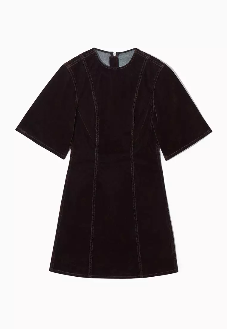 Flocked-Denim Panelled Mini Dress