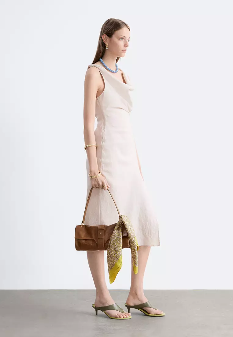 Twist-Strap Linen Midi Dress