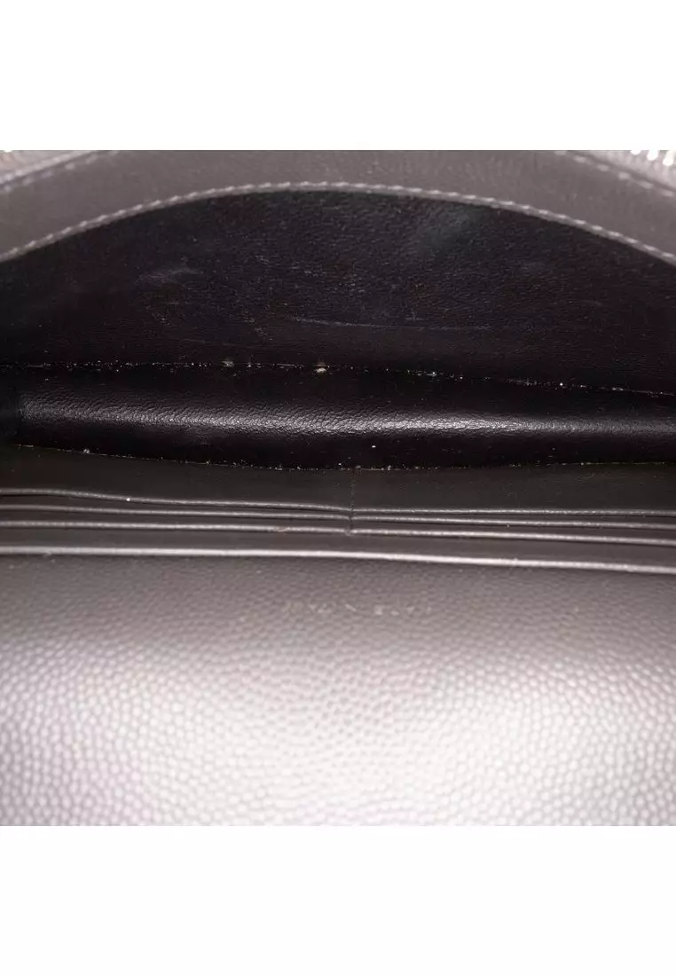 Pre-Loved Saint Laurent Grain De Poudre Chevron Cassandre Envelope Chain Wallet