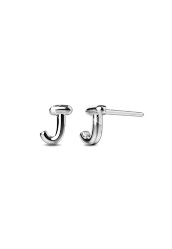 925 Signature 銀色 925 SIGNATURE Solid 925 Sterling Silver Initial Alphabet Personalised Stud Earrings- J C8F1BAC18382A9GS_1