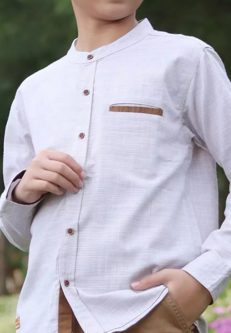 Kemeja Anak Laki Cream/ Off White Shirt/ Rj Latte Club