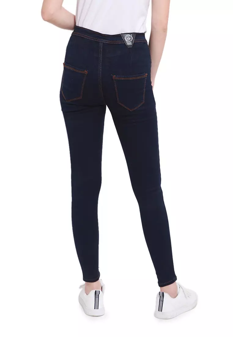 Celana High Waist Skinny Plain Jeans Bawahan Wanita Premium Quality - Navy