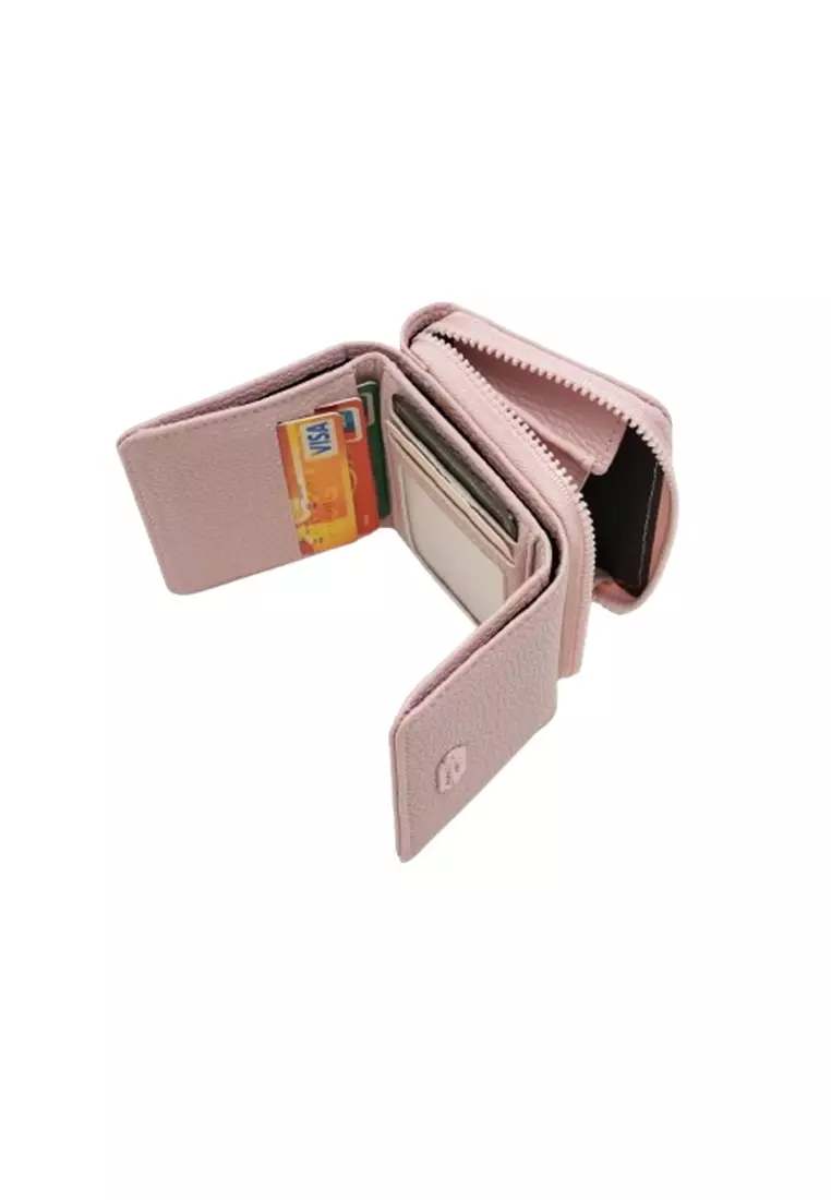 Dompet Wanita Lipat Kecil Wallet Bahan Kulit PU Leather Premium ORIGINAL - PINK