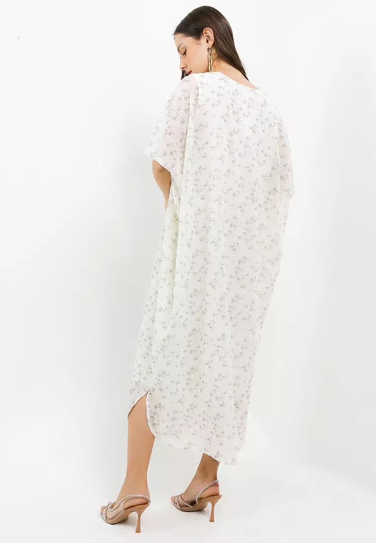 Gold Lace Met Emb Printed Chiffon Kaftan