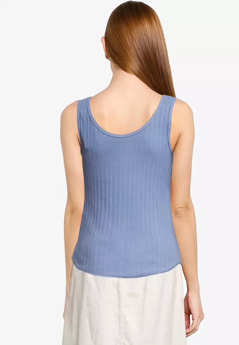 Ribbed Collar Buttoned Tank Top