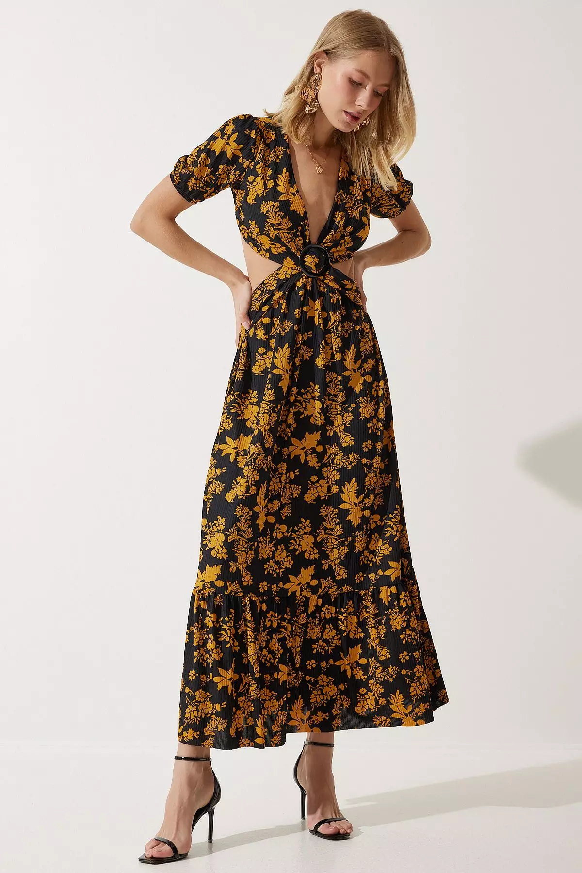 Pleated Floral Print Dress