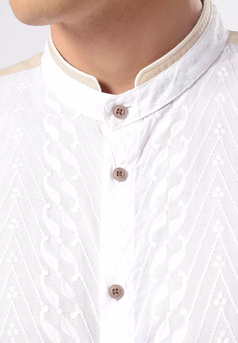 Kemeja Koko Pria Lengan Pendek Baju Muslim Pria GANDALF WHITE BEIGE