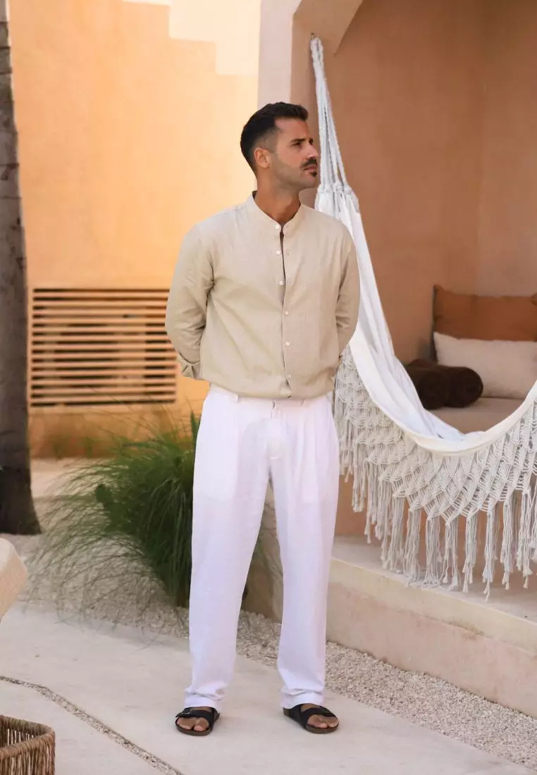 Duraz Kemeja Linen Lengan Panjang Pria Cream | Linen Long Sleeve Shirt Men Cream