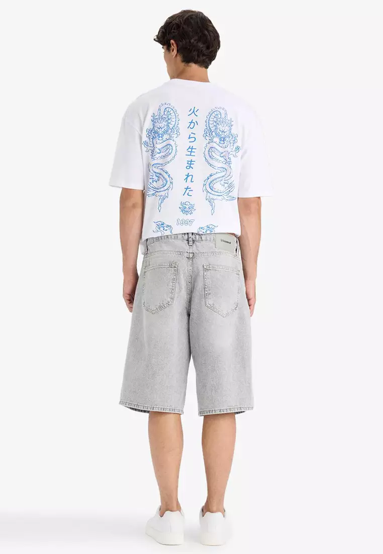 寬鬆剪裁工裝口袋牛仔短褲