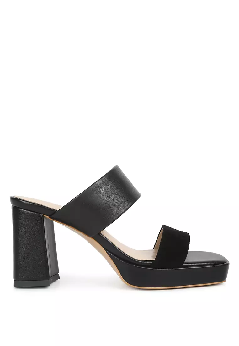 Black slip on platform sandals