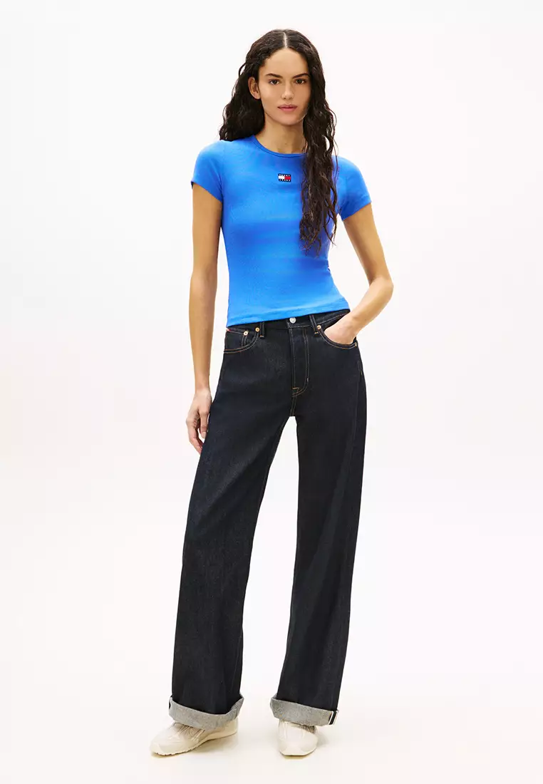 商標羅紋修身T恤 - Tommy Jeans