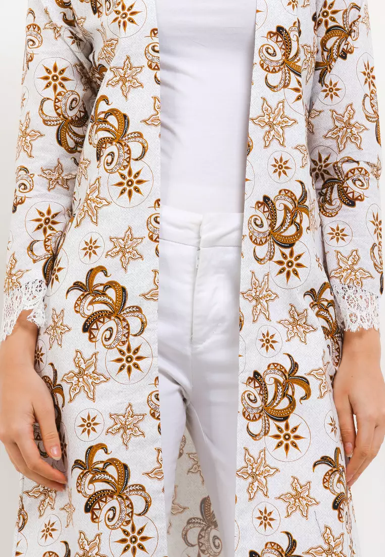 Cardigan Outer Atasan Batik Wanita Muslim Katun Premium Berfuring Ammara White