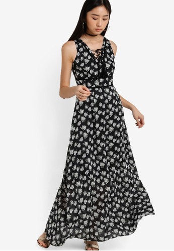 Love Printed Maxi Dress With Lace Insert