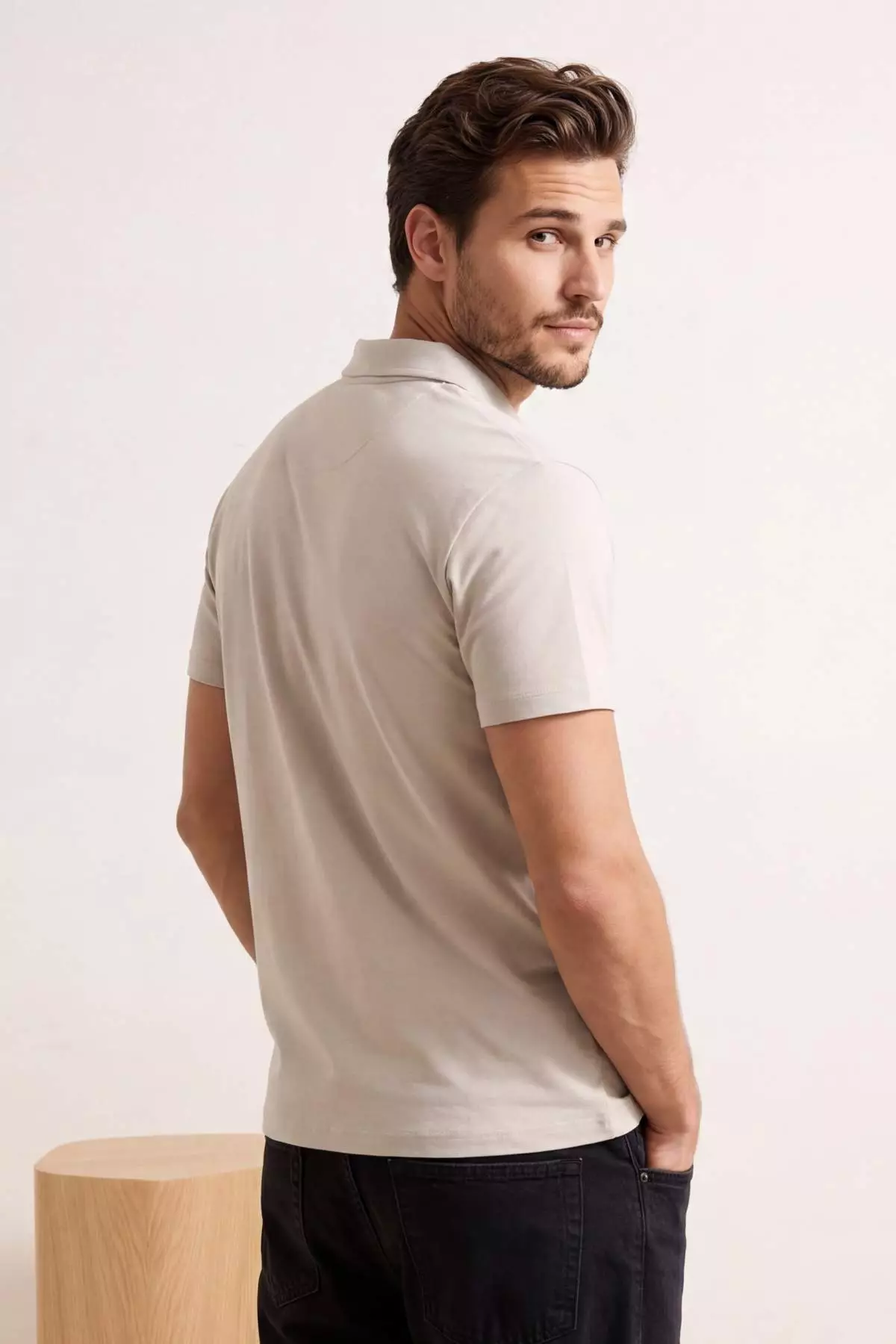 Stone Regular/Normal Cut Soft Button Polo Neck T-Shirt Tmnss26Po00006