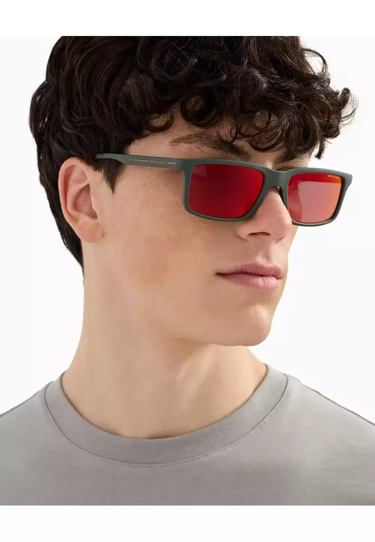 Men's Rectangle Frame Grey Injected Sunglasses - AX4157SU
